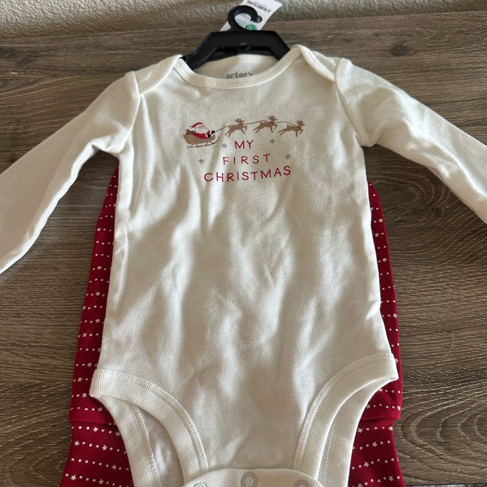 Carter's Cream & Red "My First Christmas" Baby Bodysuit Set